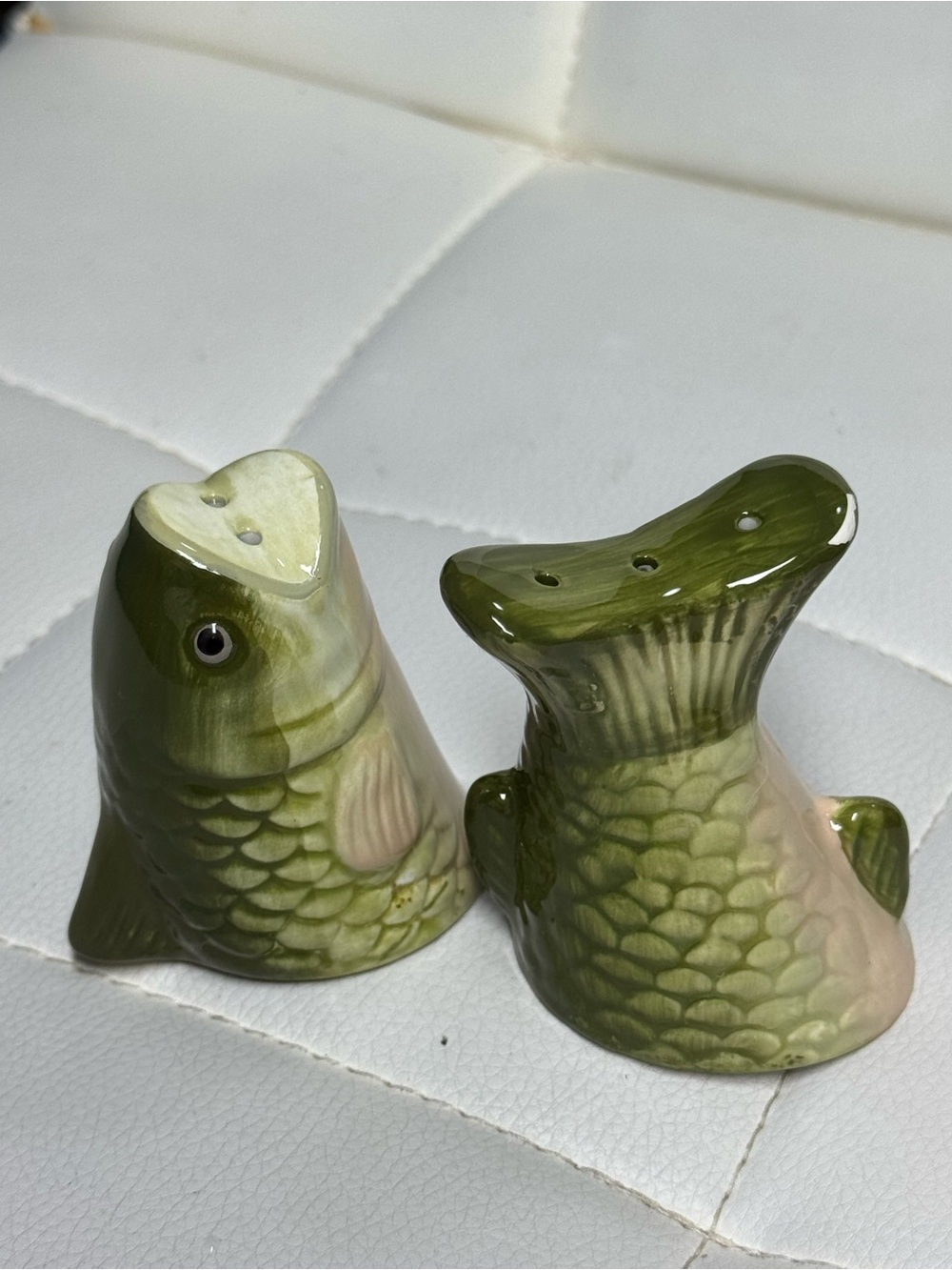 Vintage Ceramic Green Bass
Fish Head and Tail Salt and Pepper Shakers